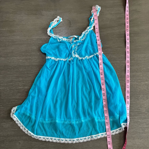 Victorias Secret Sheer Mesh Lace Trim Blue White Babydoll Tank S - Picture 11 of 11